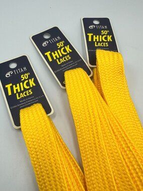 3/$30 Titan Thick Shoe Laces Yellow 50 Inch Flat Wide Replacement Lot Of 3 Pairs